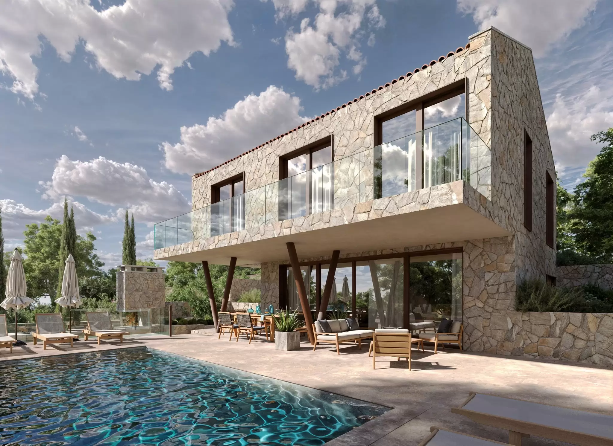 3D render eksterijera moderne vile – Axis Project