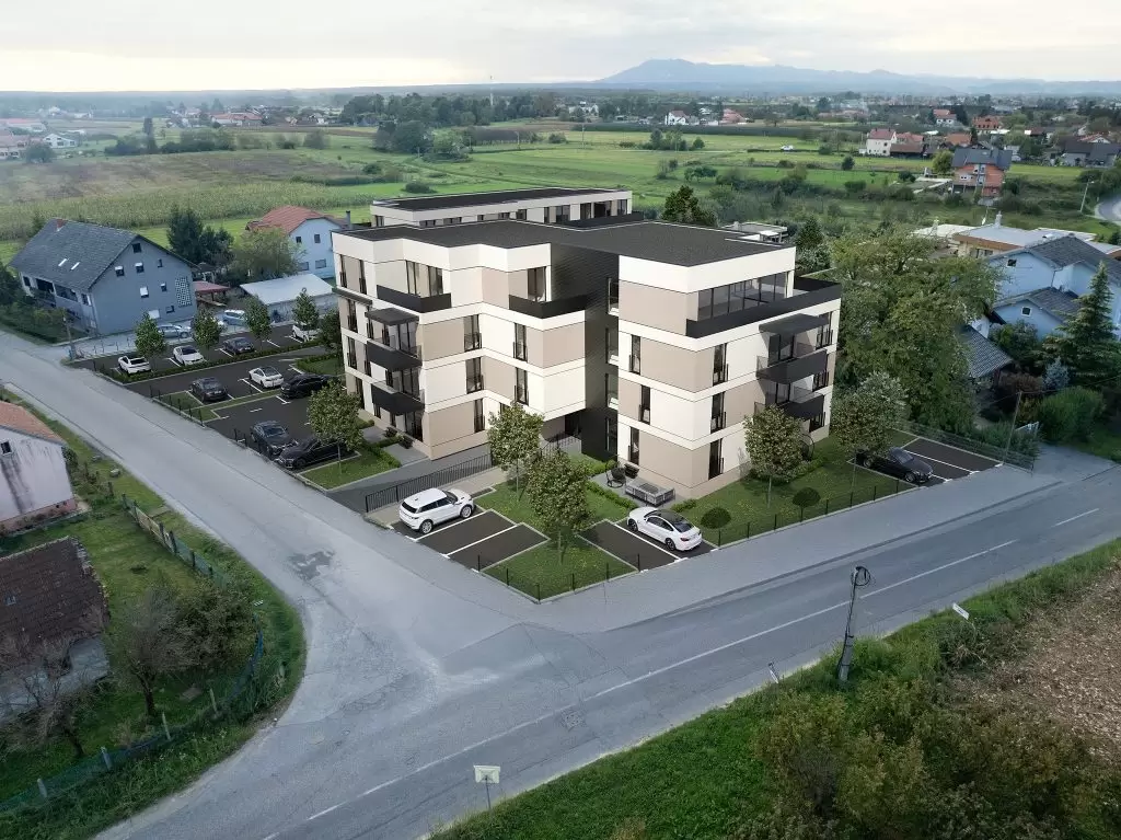 Visokokvalitetna 3D vizualizacija novog stambenog kompleksa uz prirodu.