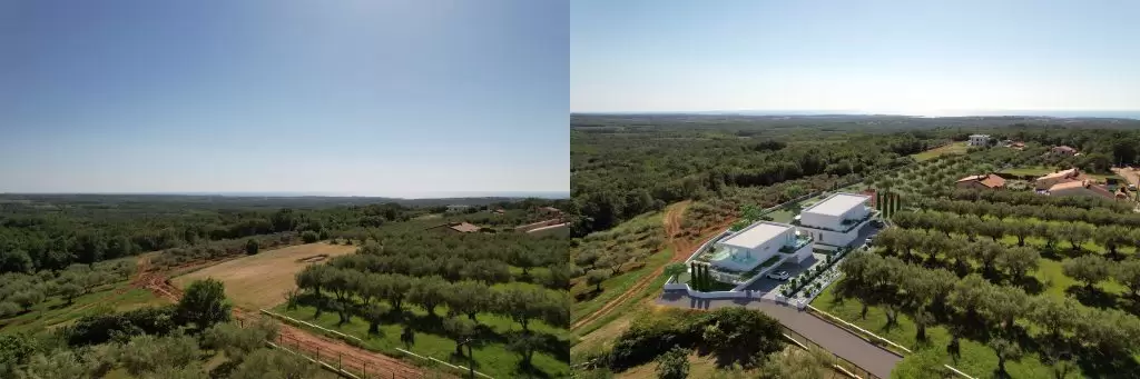 Visoka kvaliteta 3D vizualizacija modernog kućnog projekta u prirodi.